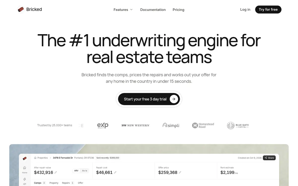 Bricked AI homepage screenshot