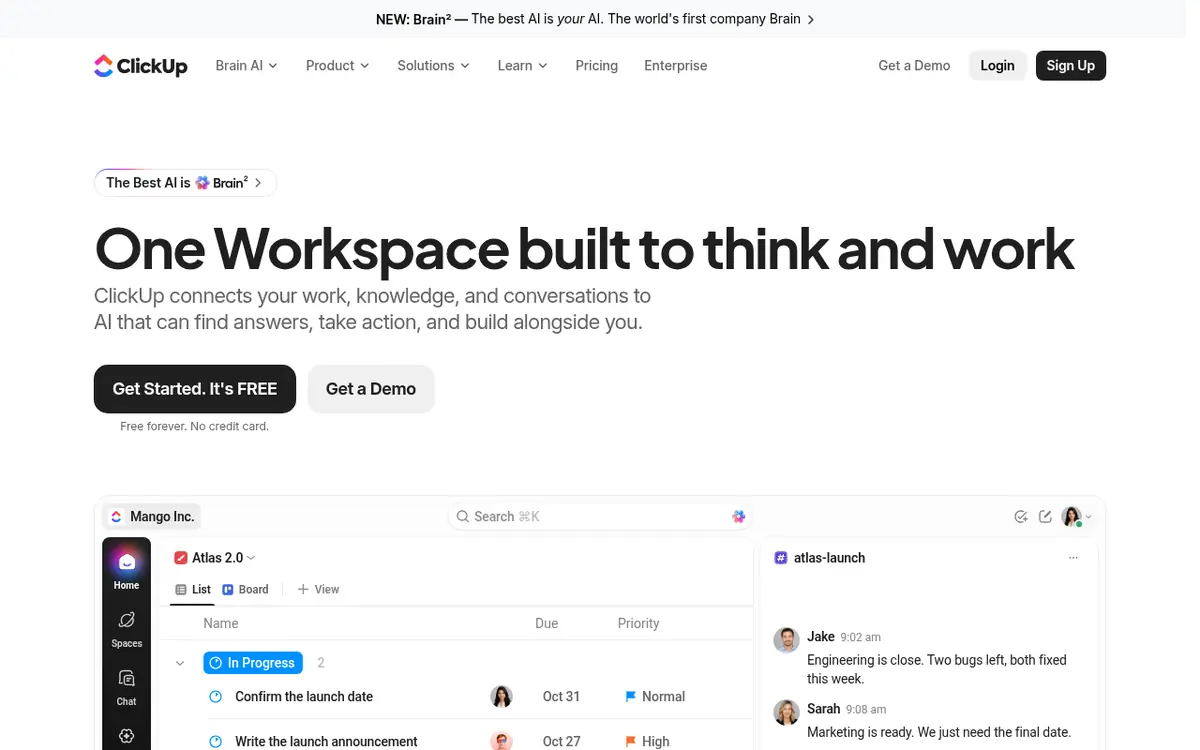 ClickUp homepage screenshot