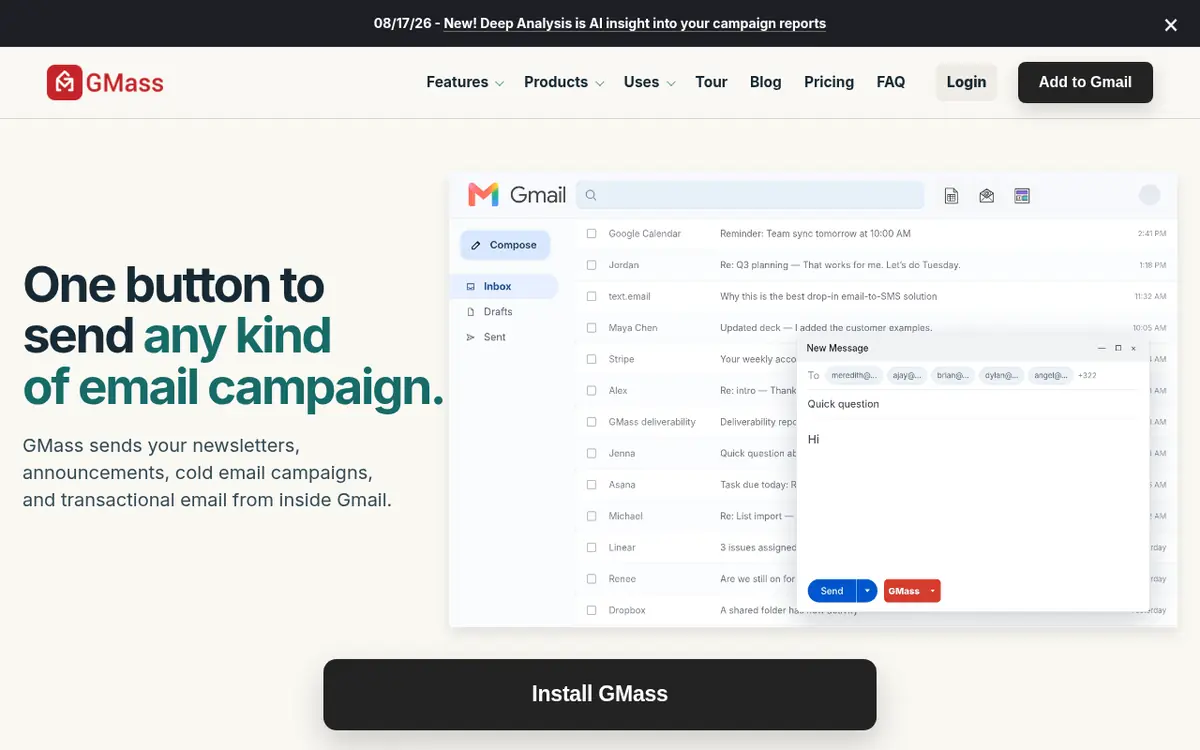 GMass homepage screenshot