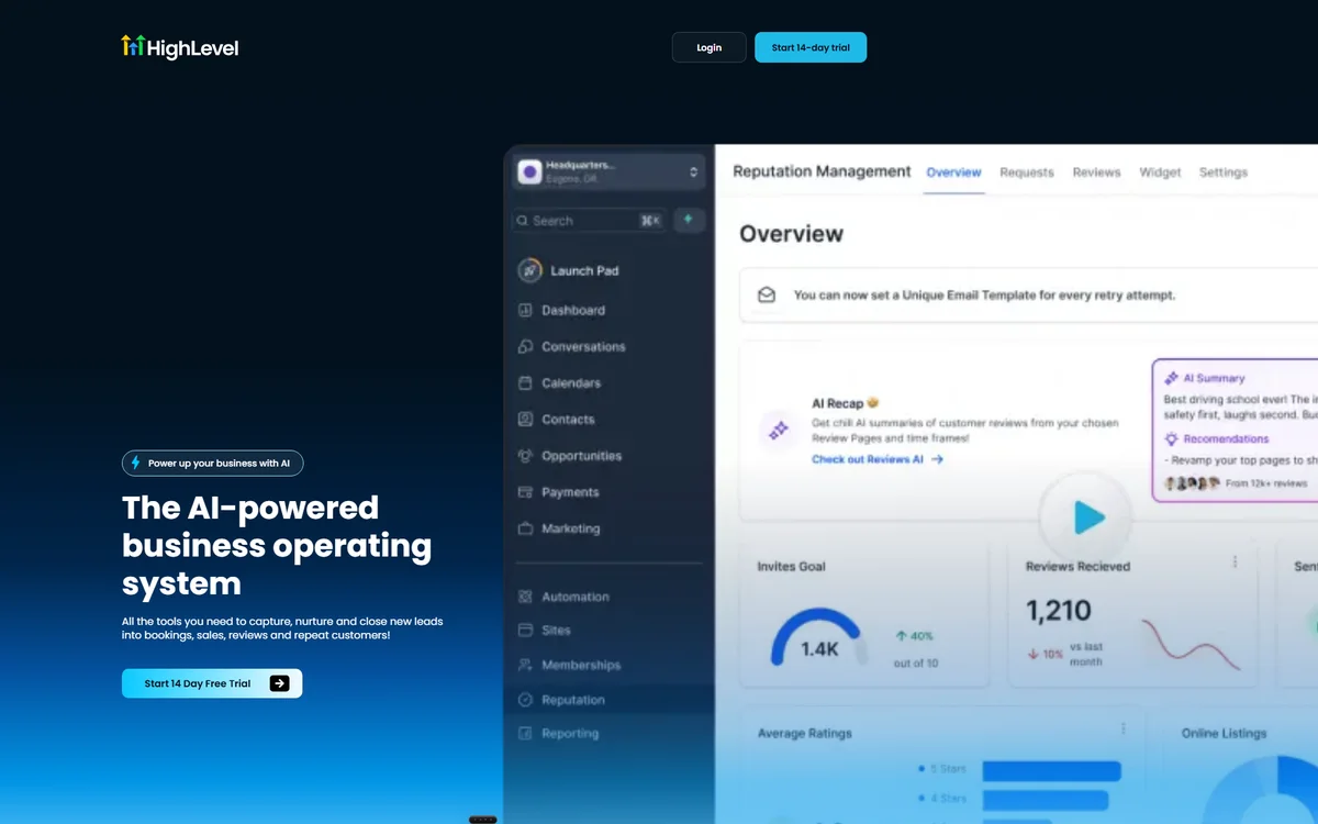 HighLevel homepage screenshot