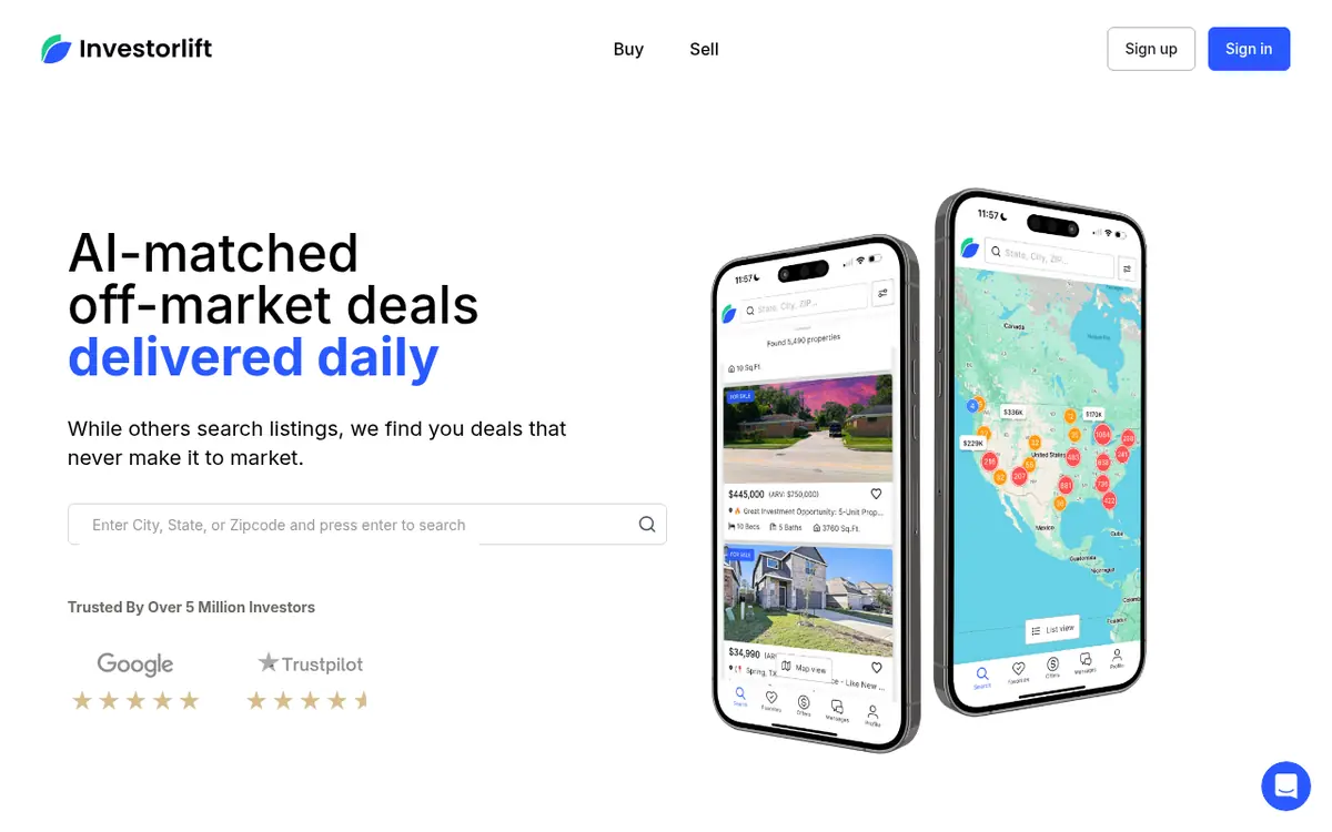 InvestorLift homepage screenshot