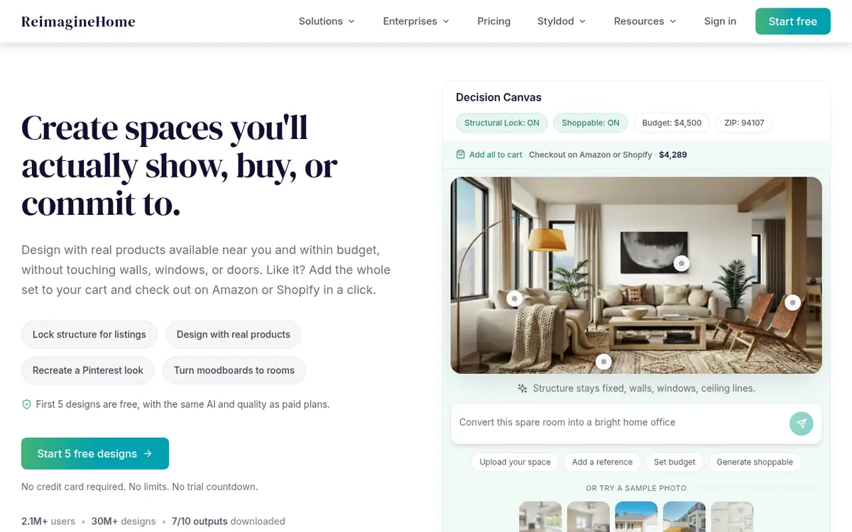 REimagineHome homepage screenshot